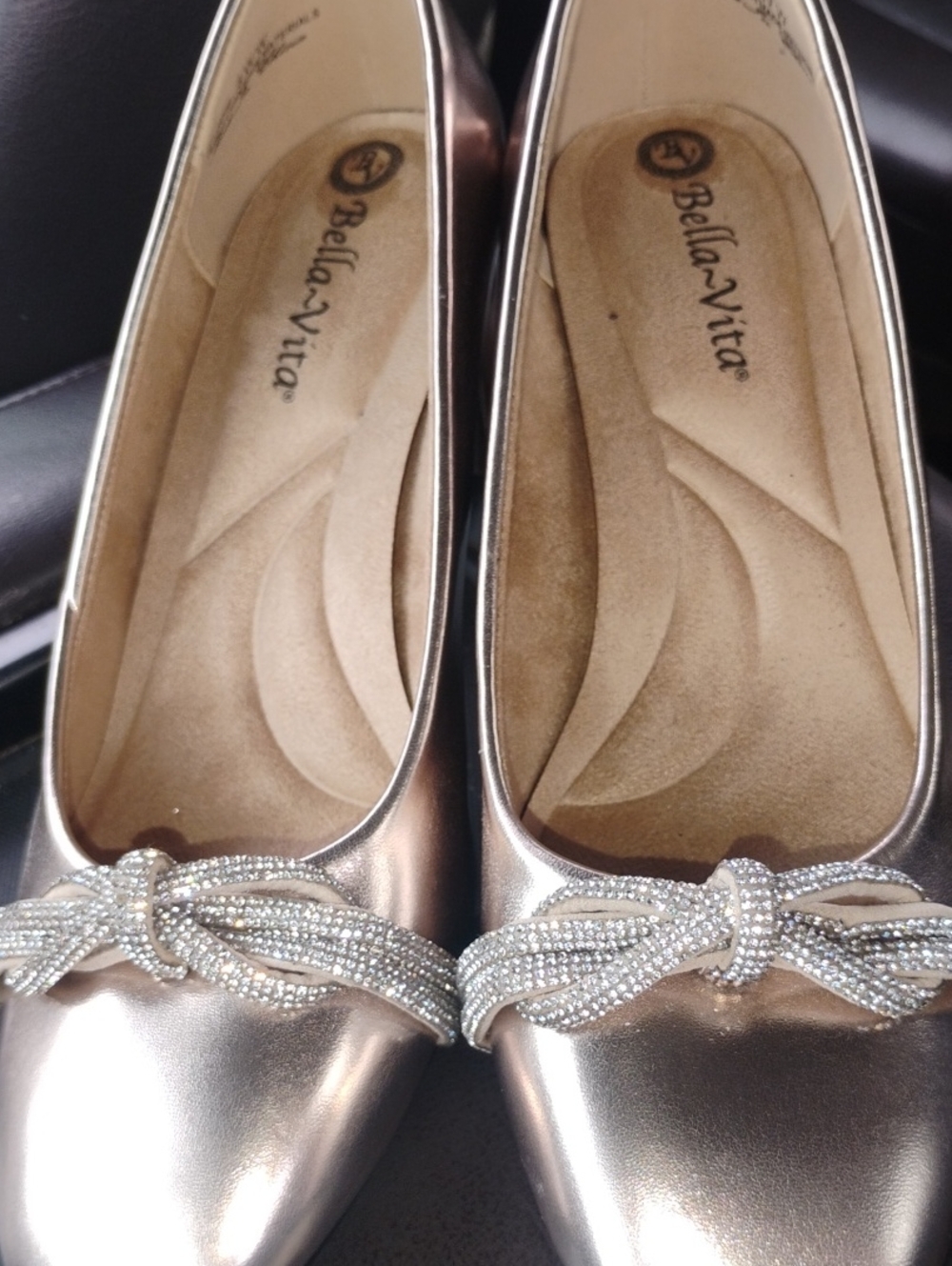 Bella Vita Metallic Rose Gold Flats with Crystal Knot Accent